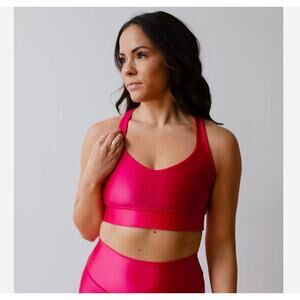 Erin Oprea Basics Womens Size Small Crossback Sports Bra Pink Fuchsia Metallic